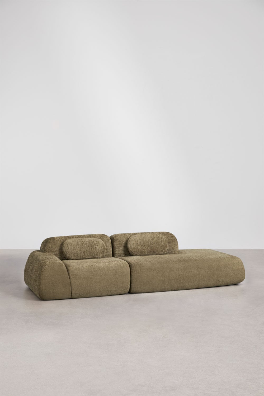 Divano modulare angolare a 2 pezzi con chaise longue destra in ciniglia confezionato sottovuoto Merida, immagine della galleria 1