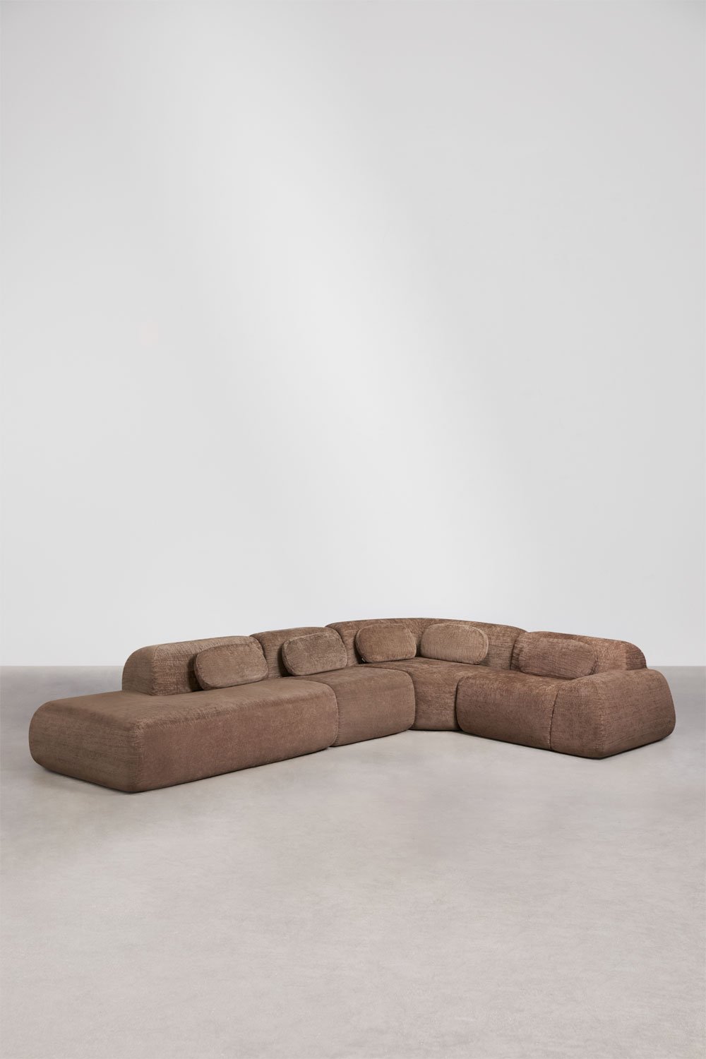 Divano modulare angolare a 4 pezzi con chaise longue sinistra in ciniglia confezionato sottovuoto Mérida, immagine della galleria 1