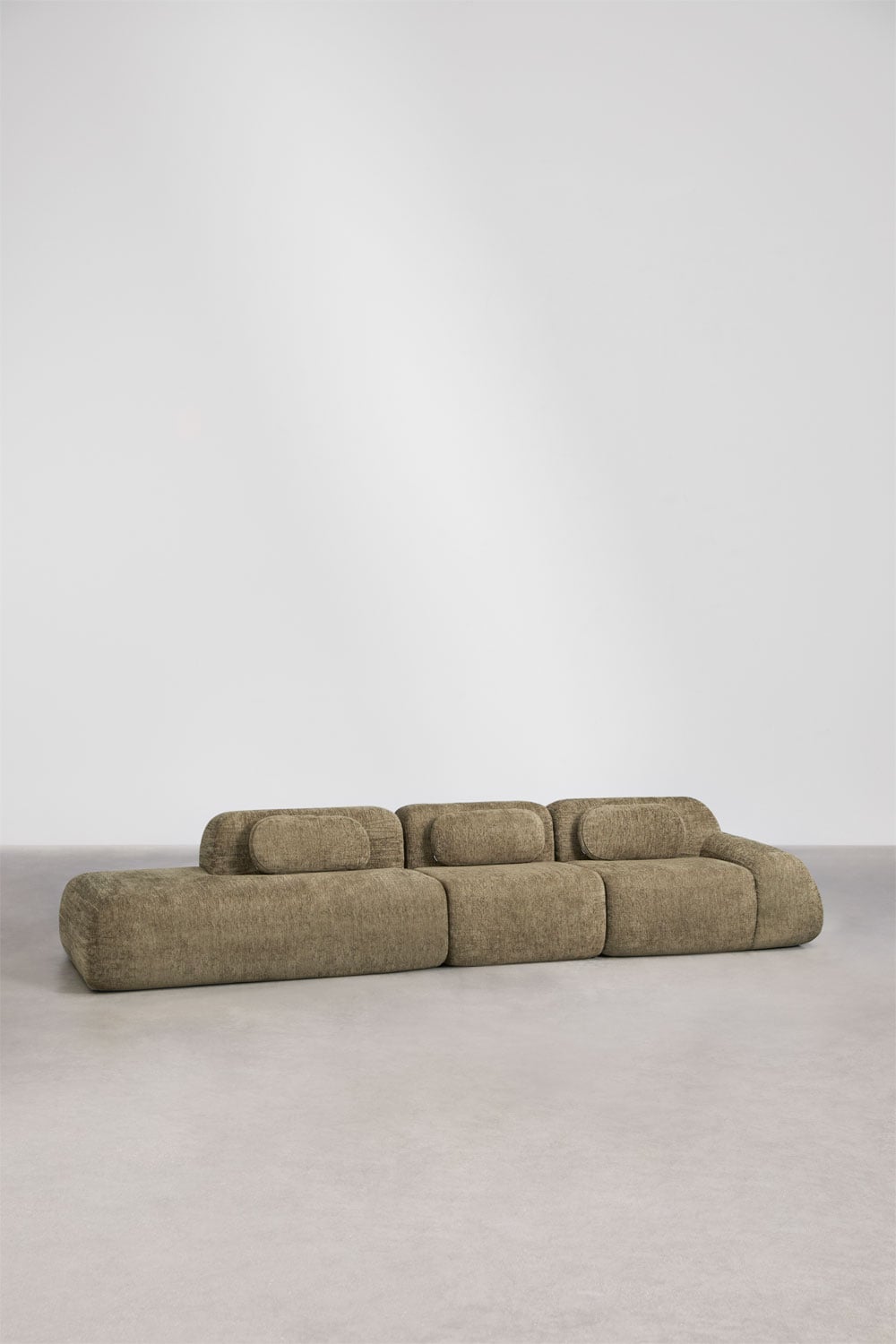 Divano modulare angolare a 3 pezzi con chaise longue sinistra in ciniglia confezionato sottovuoto Merida, immagine della galleria 1