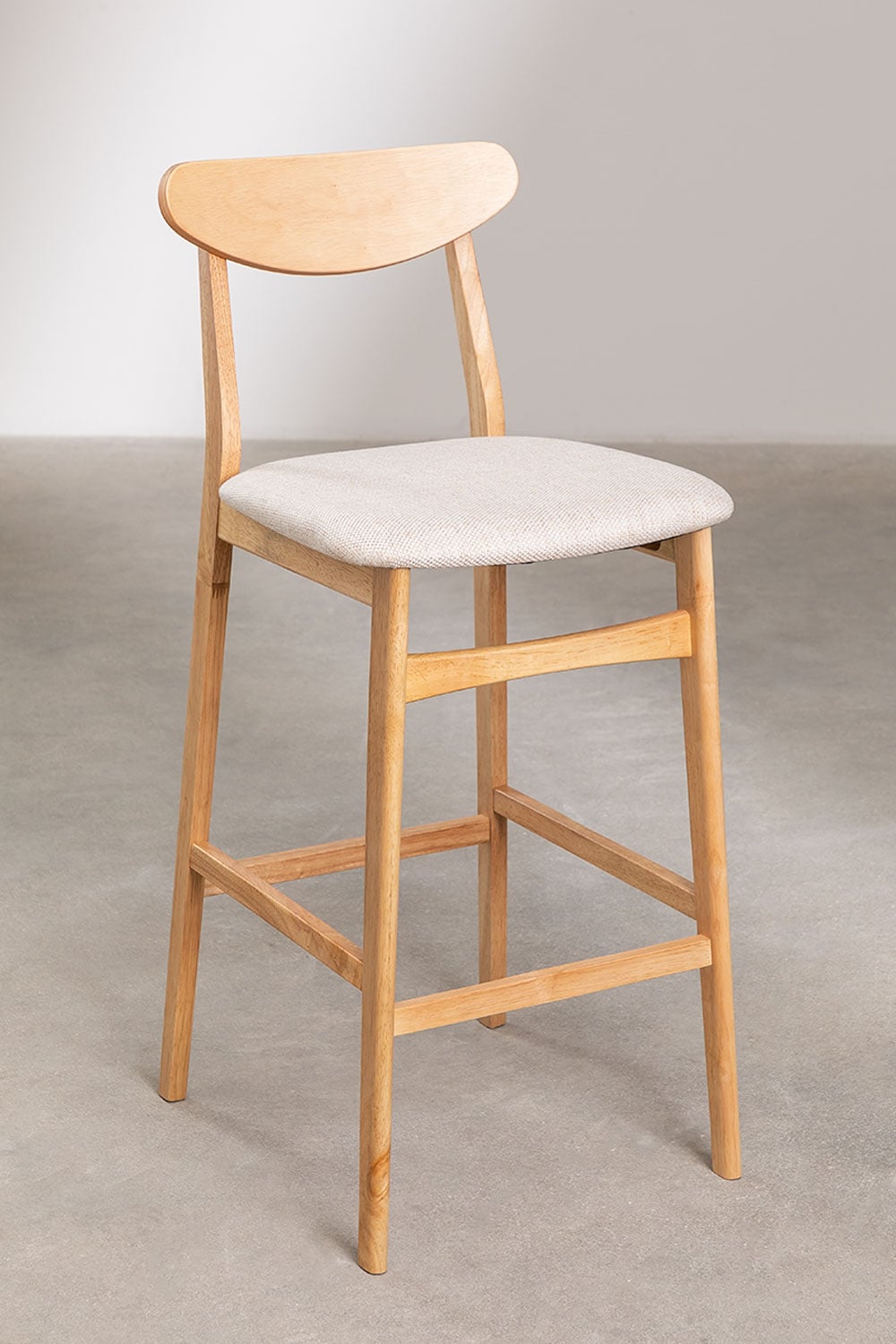 Pack di 2 sgabelli alti 75 cm in tessuto beige lino e legno finitura naturale Cloda, immagine della galleria 3