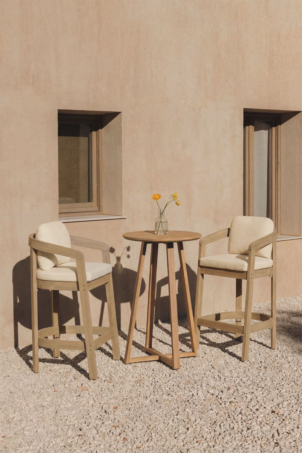 Set di 2 sgabelli alti da giardino in legno di acacia Uleno, immagine della galleria 1