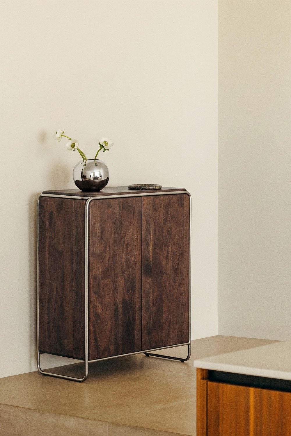 Credenza rettangolare 80x40 cm in legno di acacia e acciaio inox Altrex, immagine della galleria 1