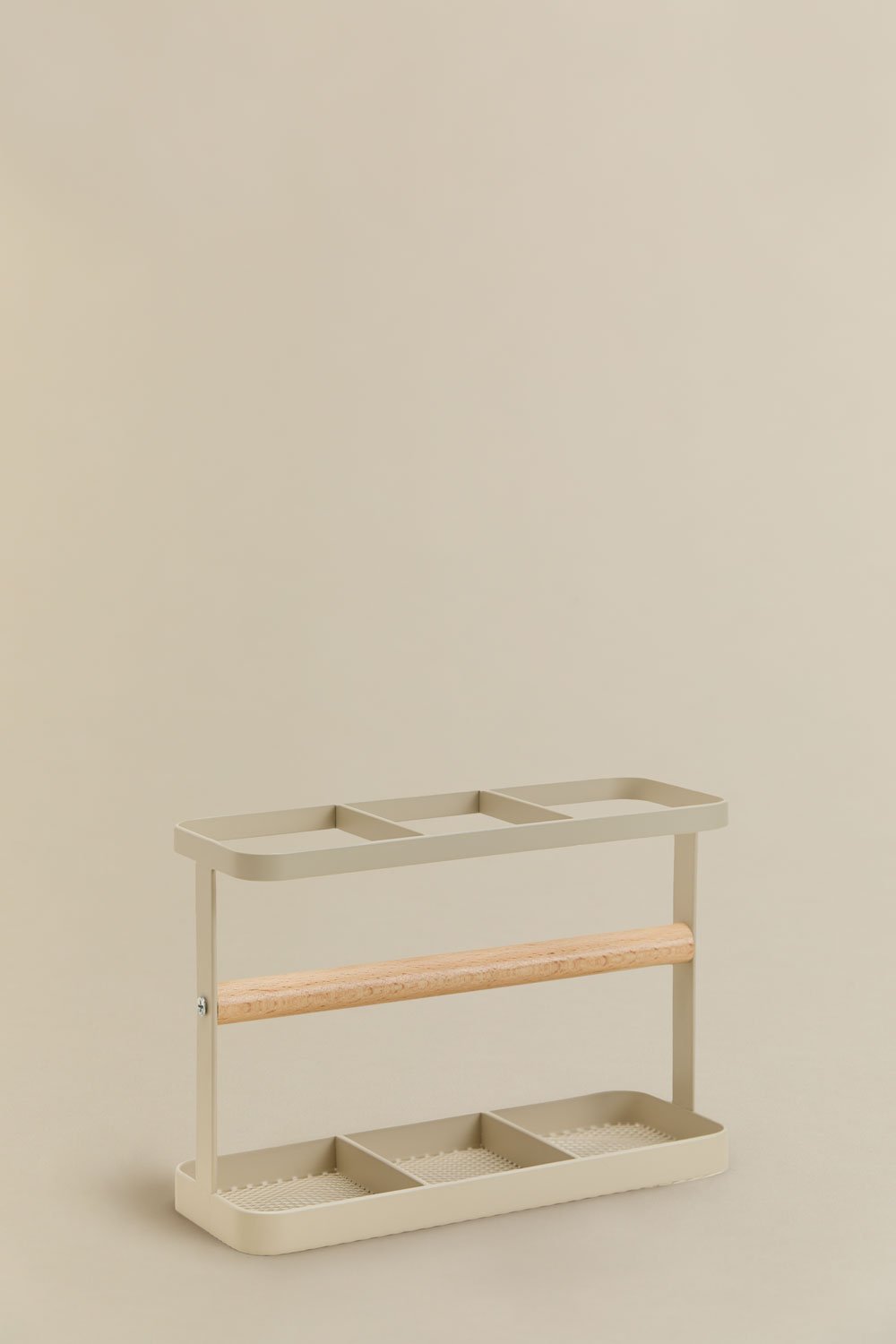 Organizzatore per utensili da cucina in ferro e legno di gomma Celine, immagine della galleria 3