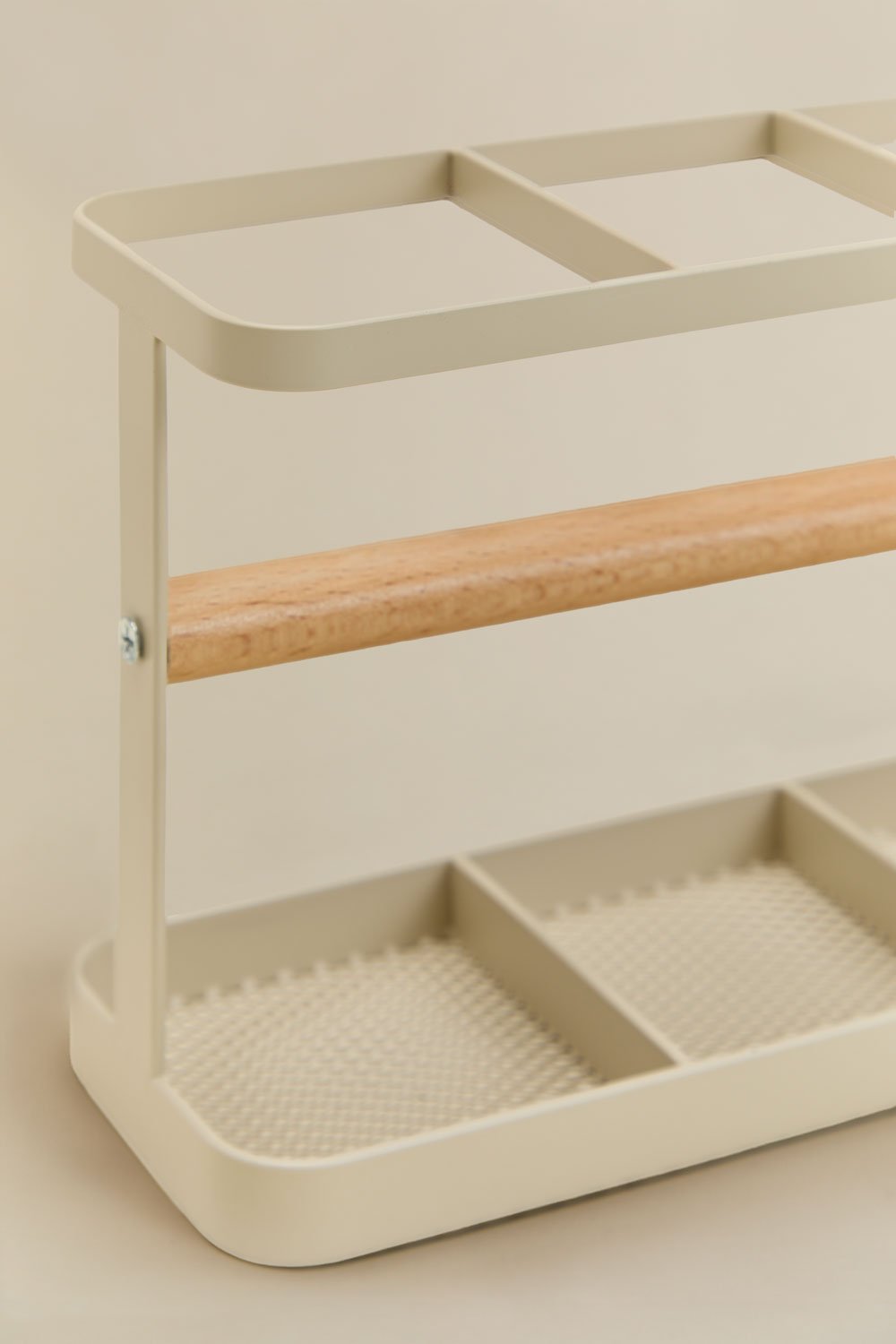 Organizzatore per utensili da cucina in ferro e legno di gomma Celine, immagine della galleria 6