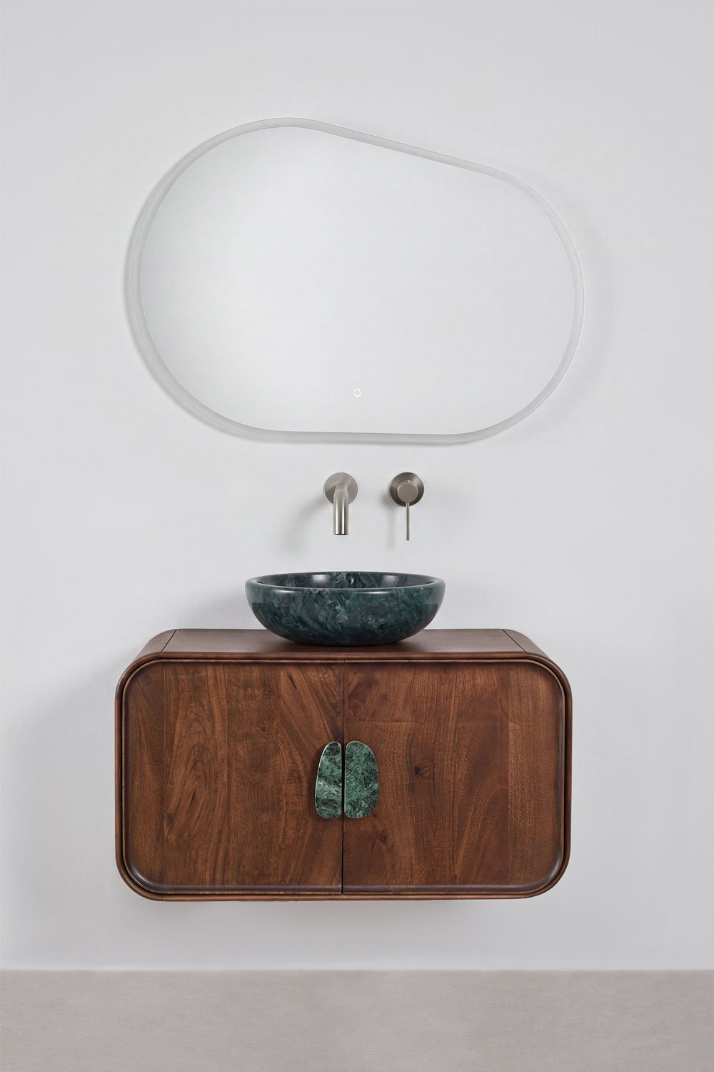 Set di mobili da bagno sospesi 95x45 cm in legno di mango e pietra naturale Kivalina, immagine della galleria 3