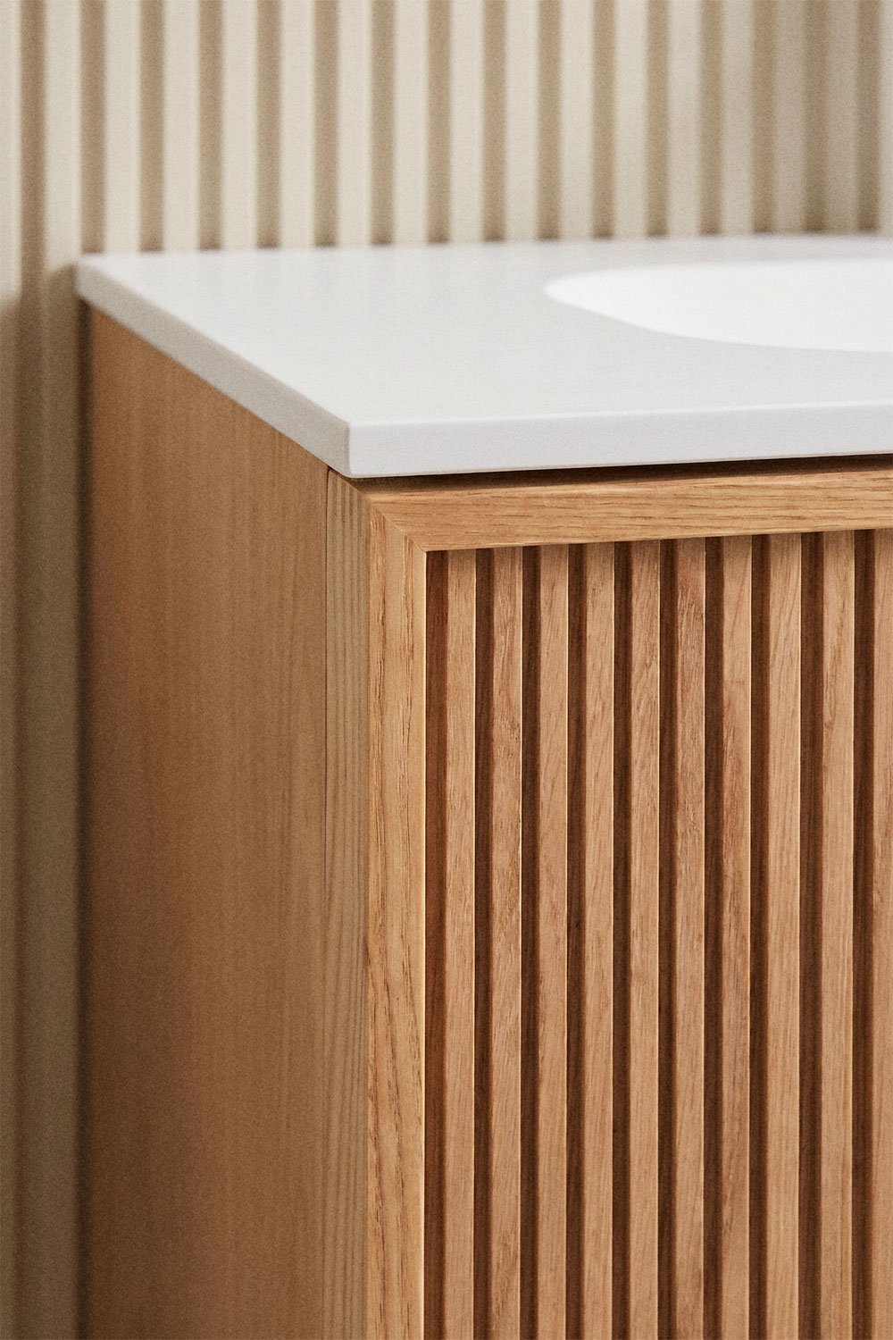 Set di mobili da bagno sospeso in legno 120x50 cm con lavabo integrato Endika, immagine della galleria 2