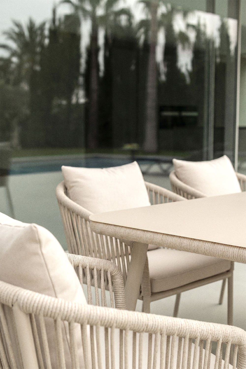Set da tavolo rettangolare 160x90 cm e 6 sedie da giardino in corda intrecciata Arhiza Classic, immagine della galleria 2