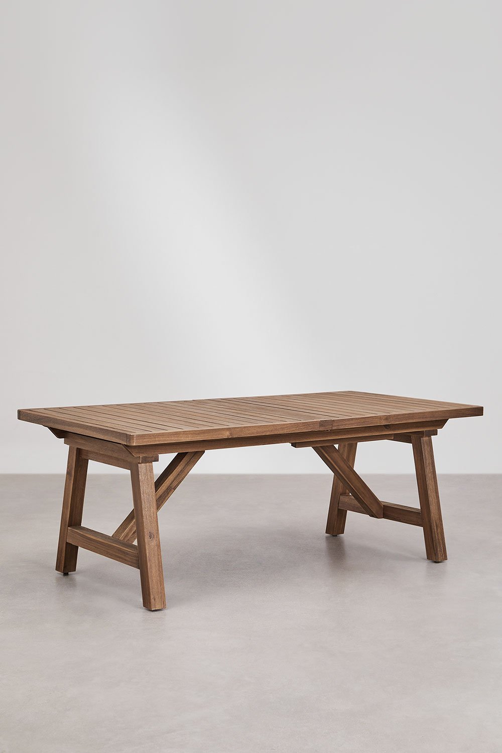 Set da tavolo rettangolare 200-260-320x100 cm estensibile e 10 sedie da pranzo con braccioli in legno di acacia Dubai, immagine della galleria 4