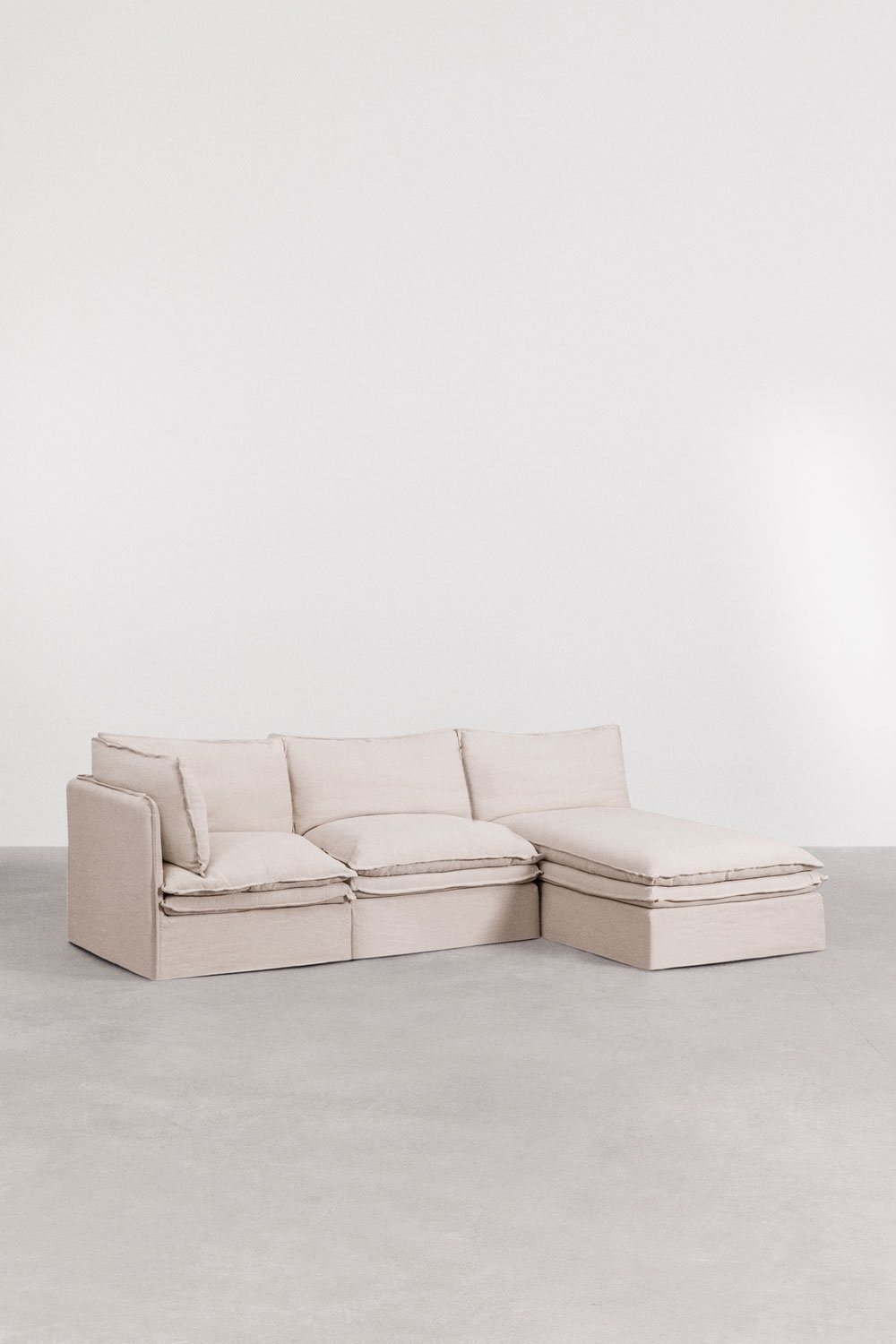 Divano modulare chaise longue a 3 pezzi in lino e cotone Grace, immagine della galleria 3
