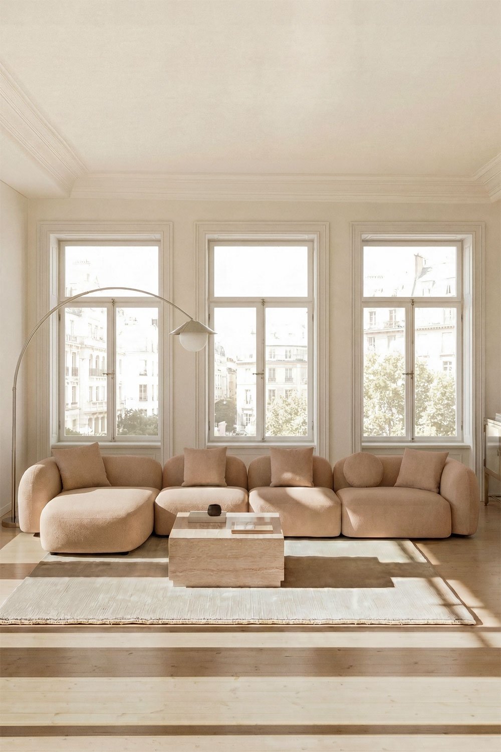 Divano modulare chaise longue sinistro a 4 pezzi in ciniglia Coco, immagine della galleria 1