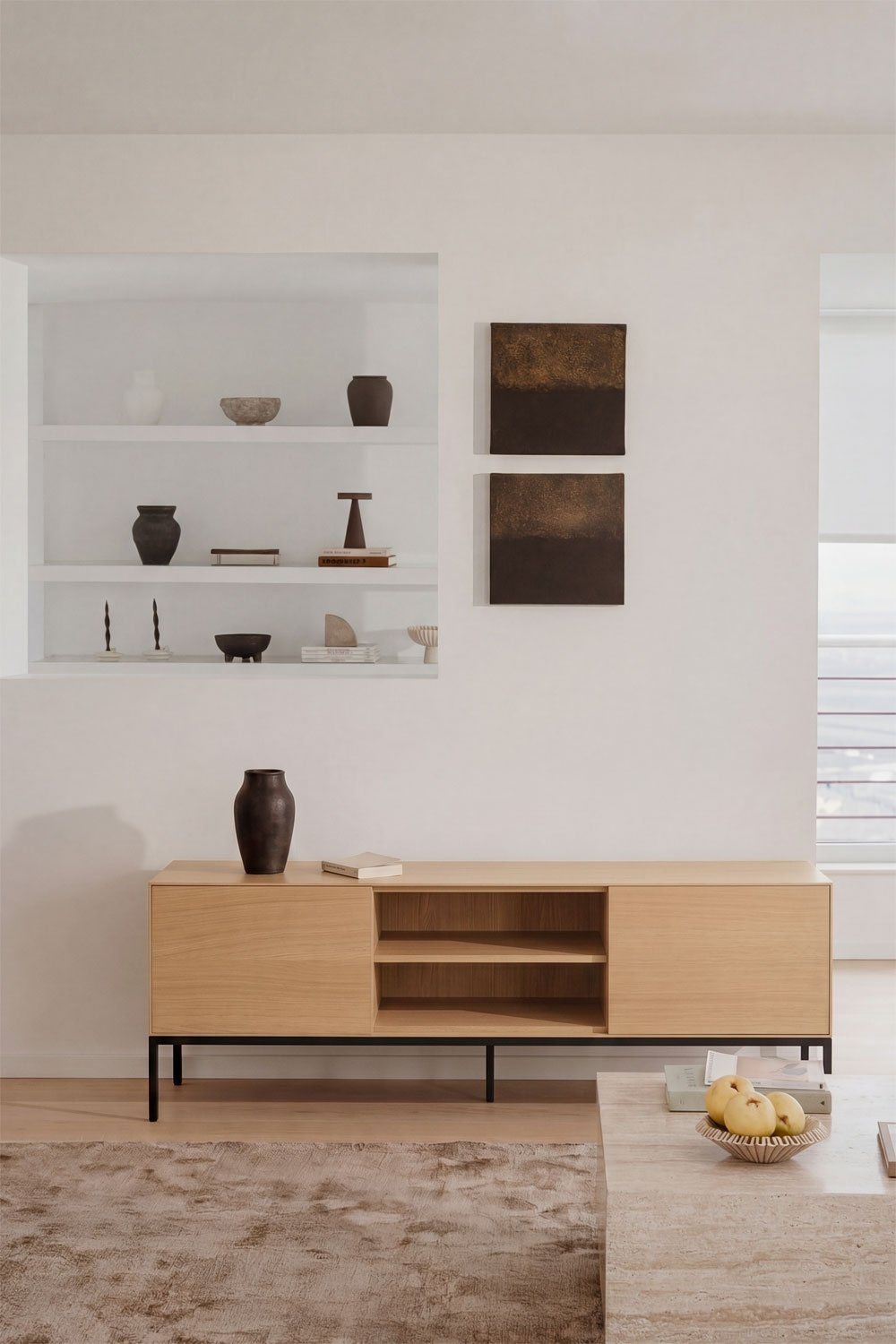 Mobile TV 160x40 cm in MDF con impiallacciatura di rovere Bromley, immagine della galleria 1