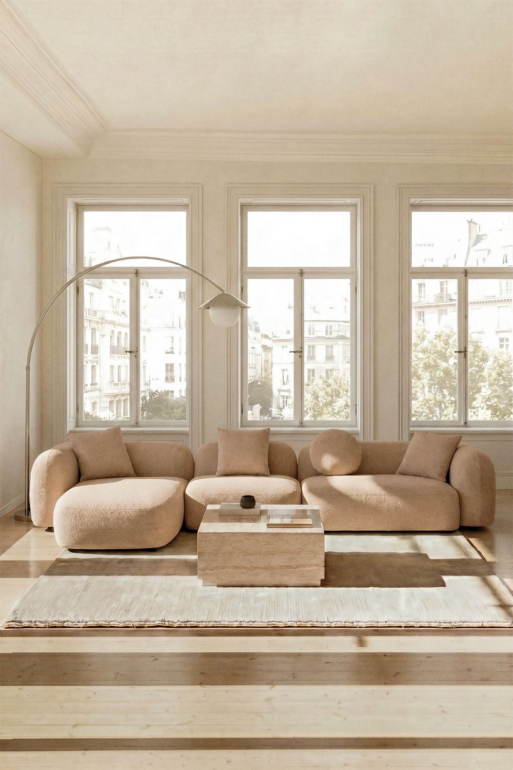 Divano modulare chaise longue sinistro a 3 pezzi in ciniglia Coco, immagine della galleria 1