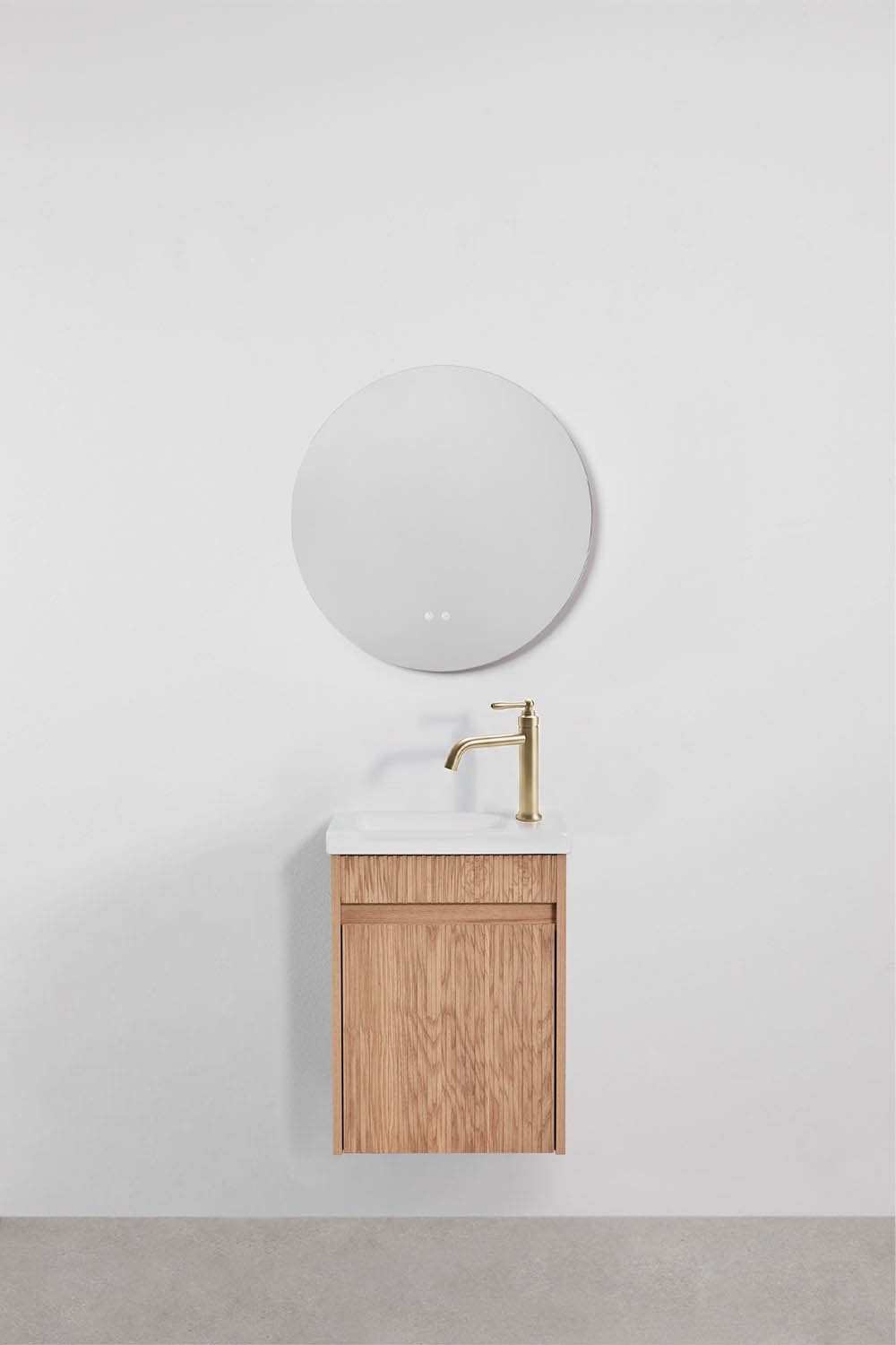 Set di mobili da bagno sospesi in legno con lavabo integrato Narek, immagine della galleria 3