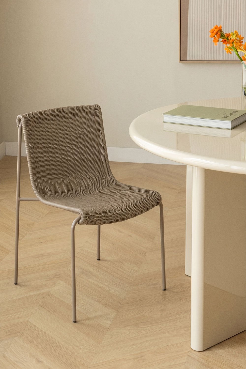 Sedia da pranzo in rattan sintetico e acciaio Revia, immagine della galleria 1