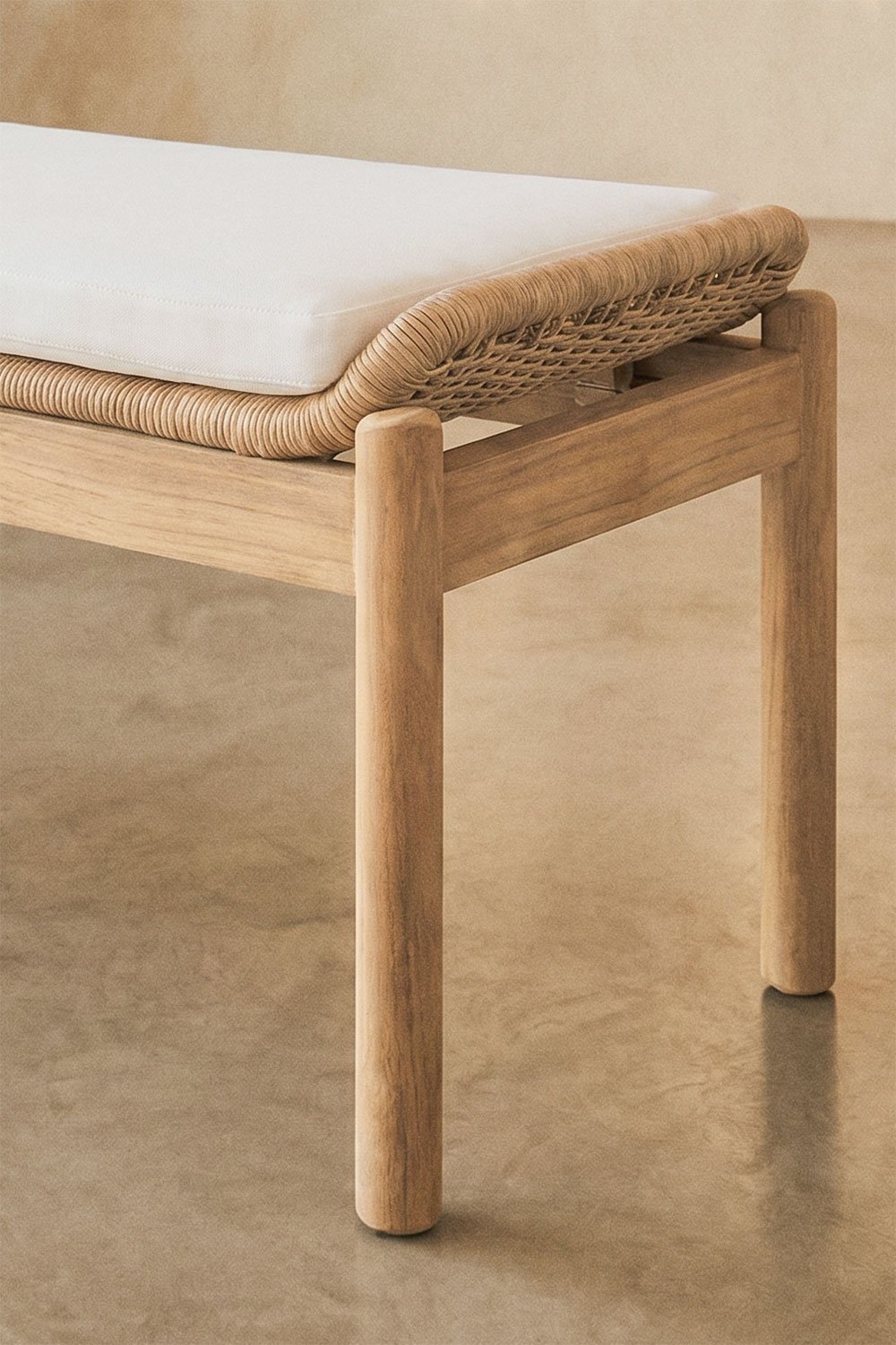 Panca 180 cm in legno di acacia e corda intrecciata Karvia, immagine della galleria 2