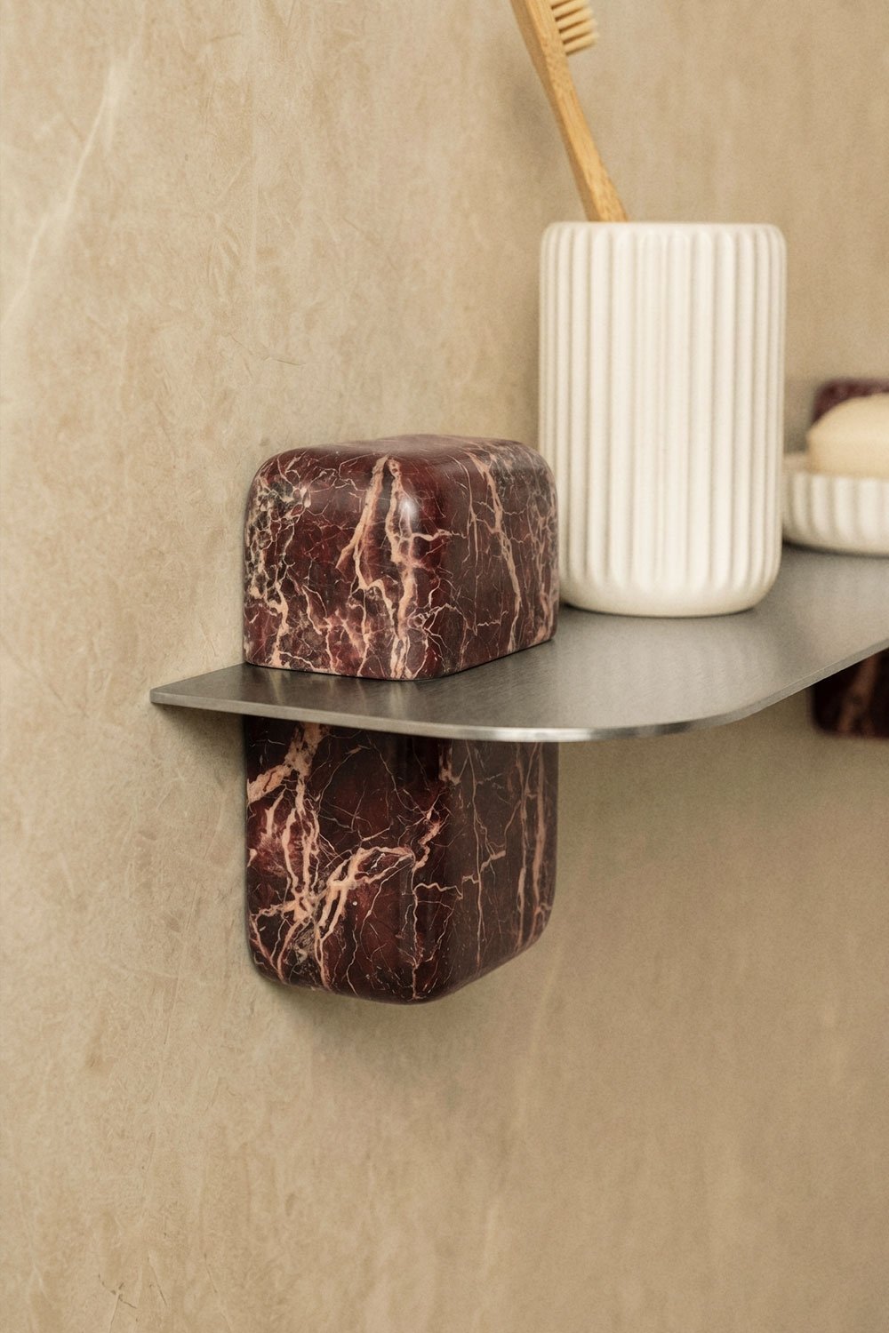 Mensola da parete in acciaio inox e marmo rosso cherry gold 80 cm Serbian, immagine della galleria 2