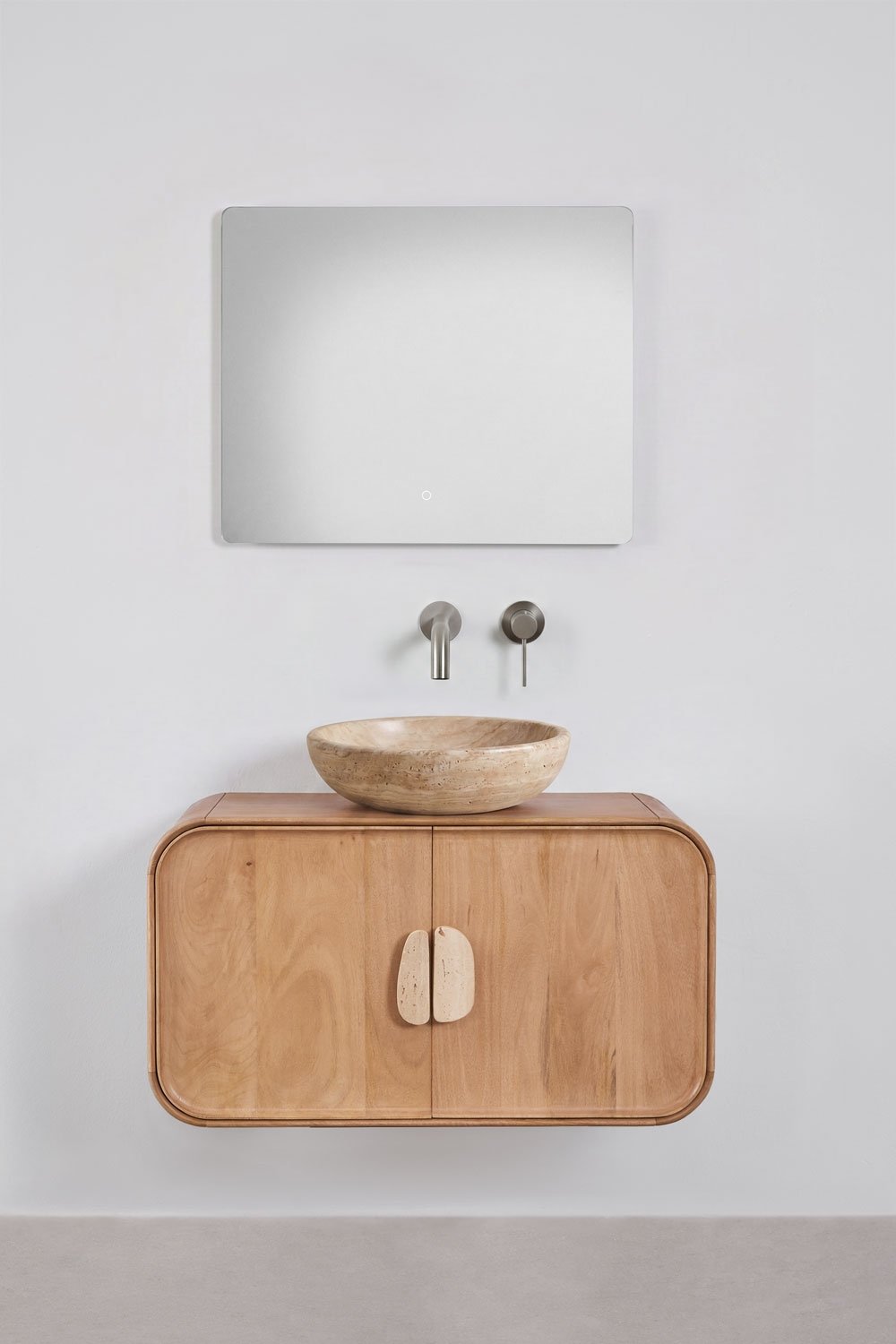 Set di mobili da bagno sospesi 95x45 cm in legno di mango e pietra naturale Kivalina, immagine della galleria 3