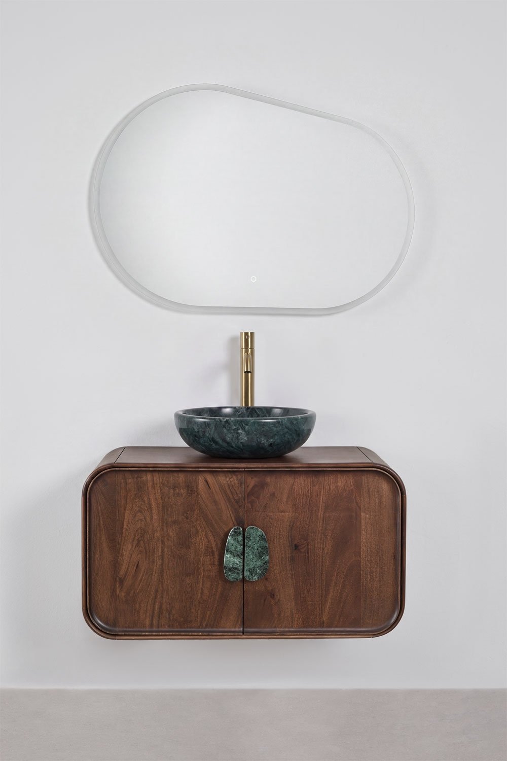 Set di mobili da bagno sospesi 95x45 cm in legno di mango e pietra naturale Kivalina, immagine della galleria 3