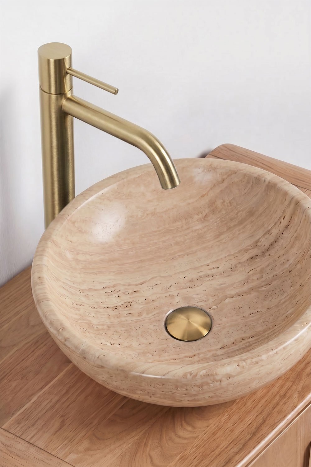 Set di mobili da bagno sospesi 95x45 cm in legno di mango e pietra naturale Kivalina, immagine della galleria 5