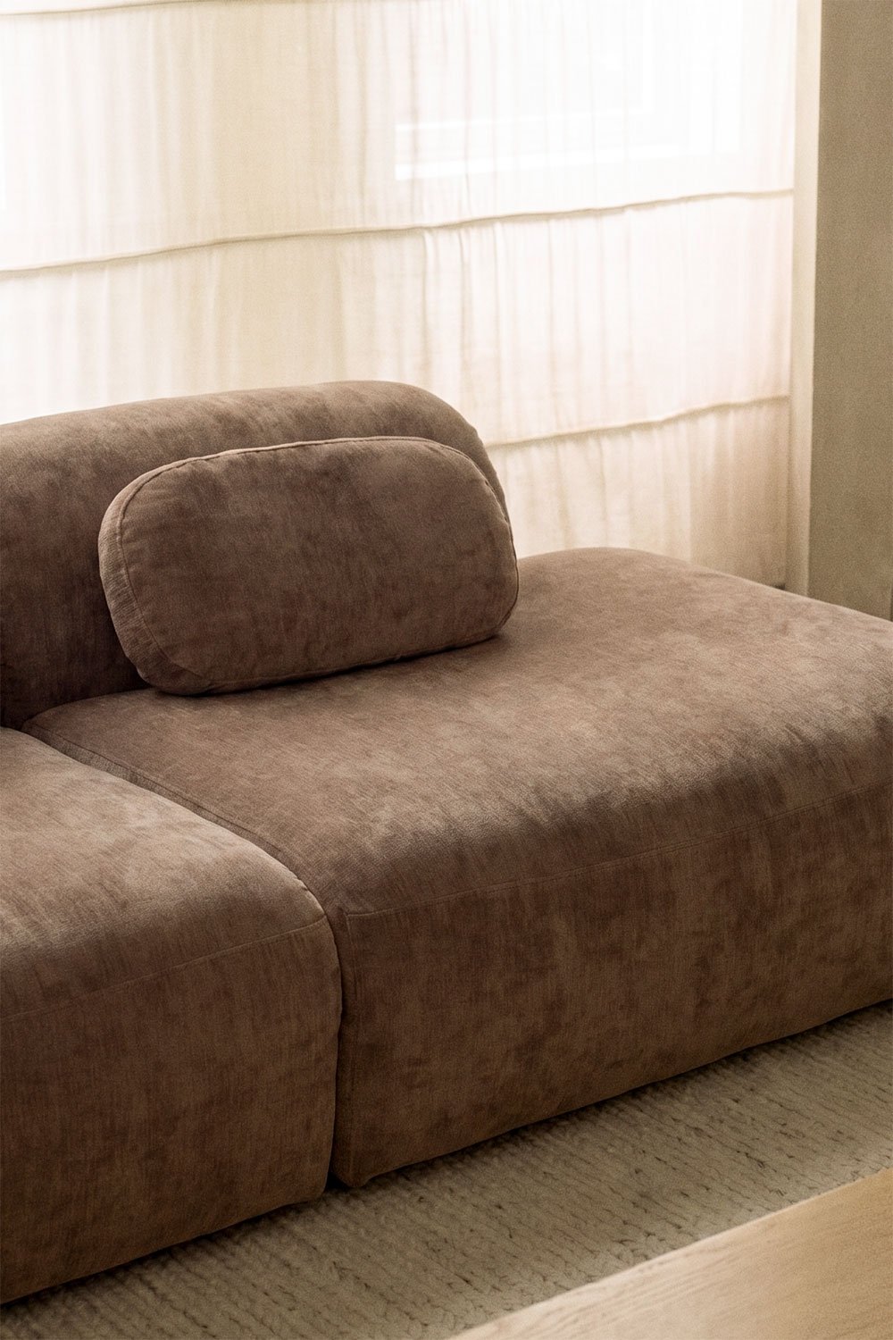 Divano modulare angolare a 4 pezzi con chaise longue destra in ciniglia confezionato sottovuoto Merida, immagine della galleria 2