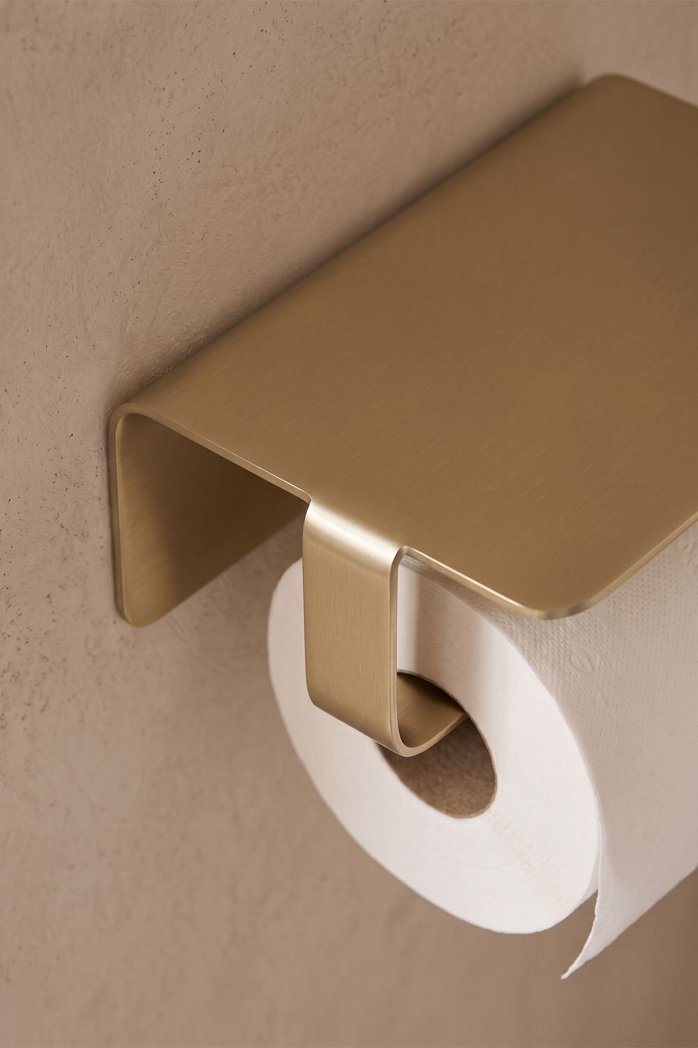Portarotolo adesivo con mensola per bagno in acciaio inox oro spazzolato Ondreli, immagine della galleria 2
