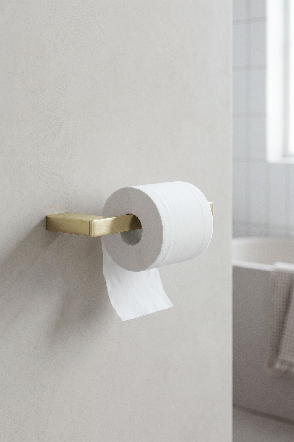 Portarotolo da bagno in acciaio inox oro spazzolato Olvam, immagine della galleria 1