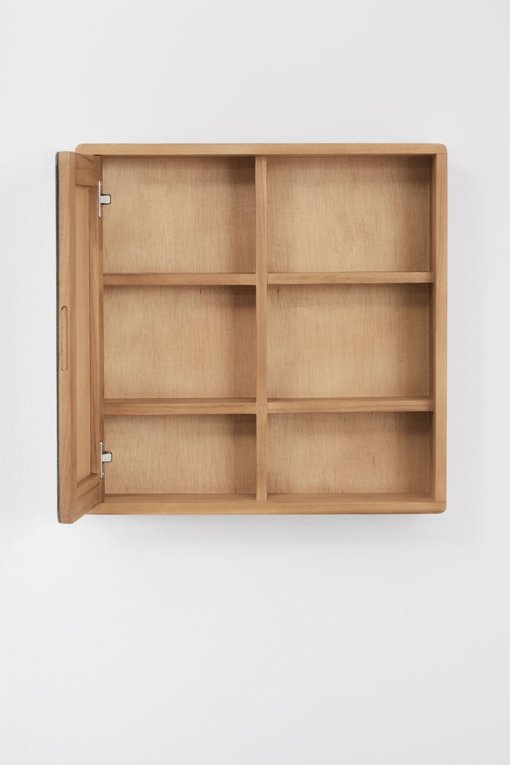 Armadio da parete quadrato 60x60 cm per bagno in legno di teak con specchio Ian, immagine della galleria 4