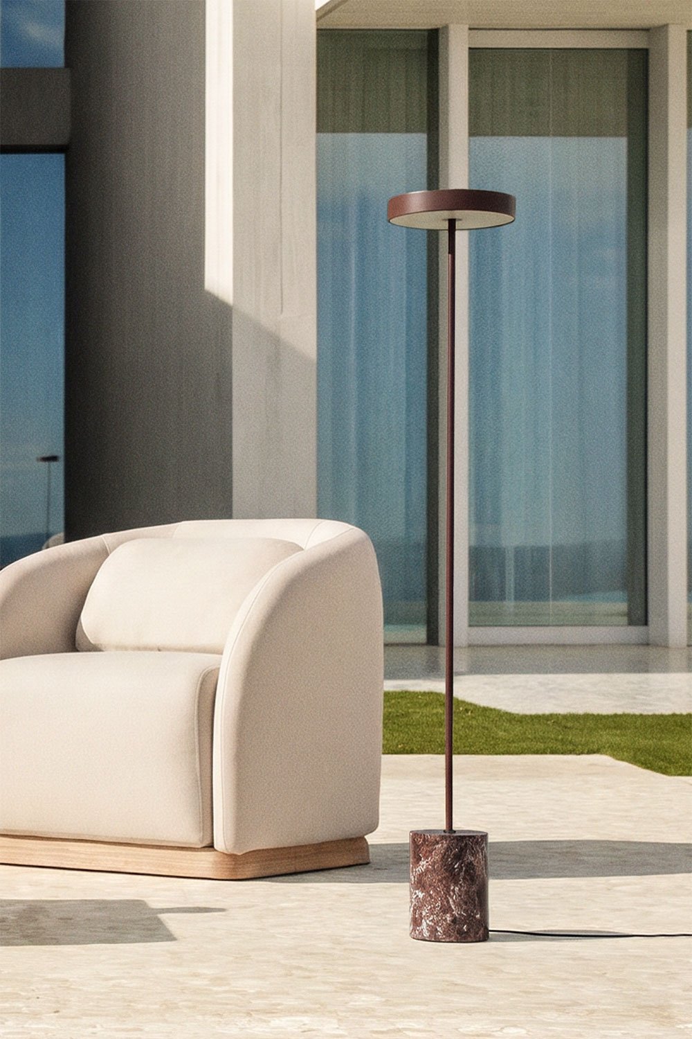 Lampada da terra LED per esterni in acciaio inossidabile e pietra naturale Isasia, immagine della galleria 1