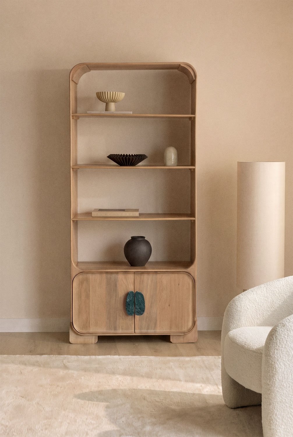 Scaffale 190 cm in legno di mango e pietra naturale Kivalina, immagine della galleria 1