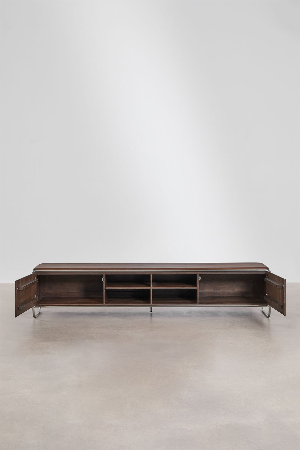 Mobile TV 240x40 cm in legno di acacia scura e acciaio inox Altrex, immagine della galleria 5