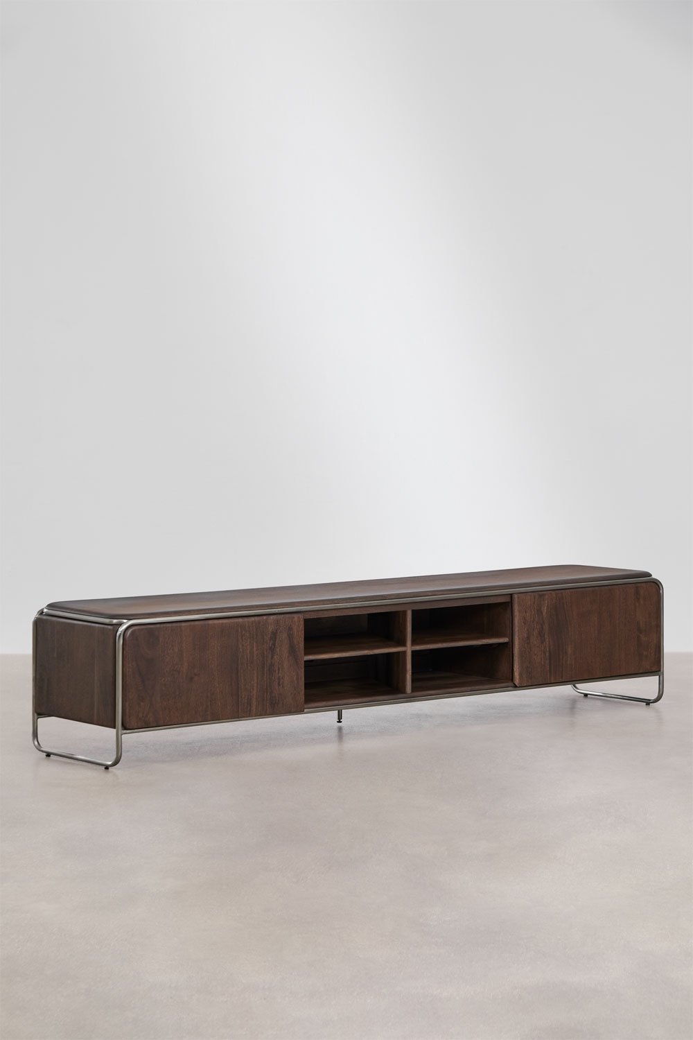Mobile TV 240x40 cm in legno di acacia scura e acciaio inox Altrex, immagine della galleria 3