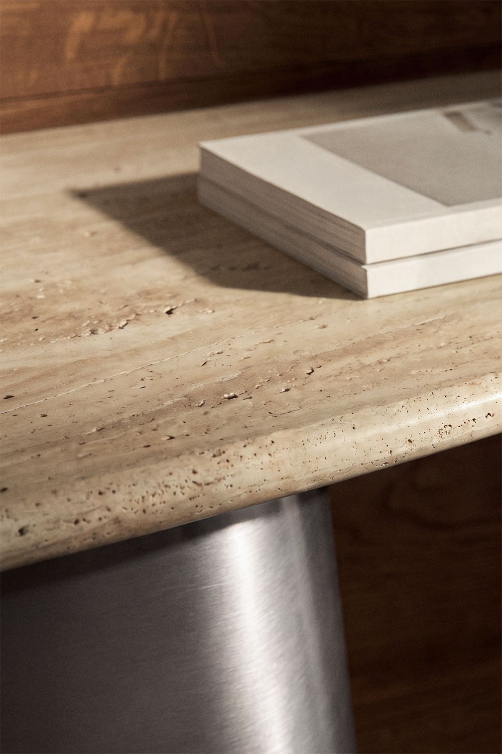 Consolle ingresso 120x40 cm in pietra naturale e acciaio inossidabile Moreila, immagine della galleria 2