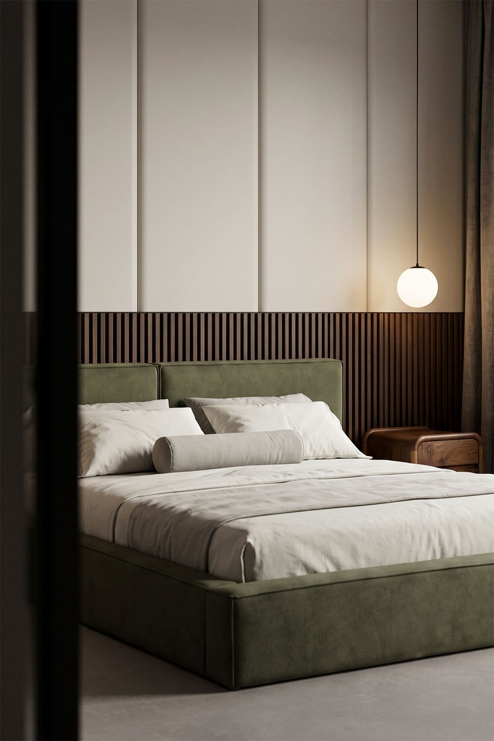 Letto con contenitore ribaltabile imbottito Lunari, immagine della galleria 1