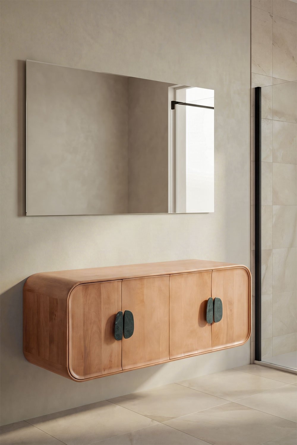 Set di mobili da bagno doppio sospeso 130x45 cm in legno di mango e pietra naturale Kivalina, immagine della galleria 1