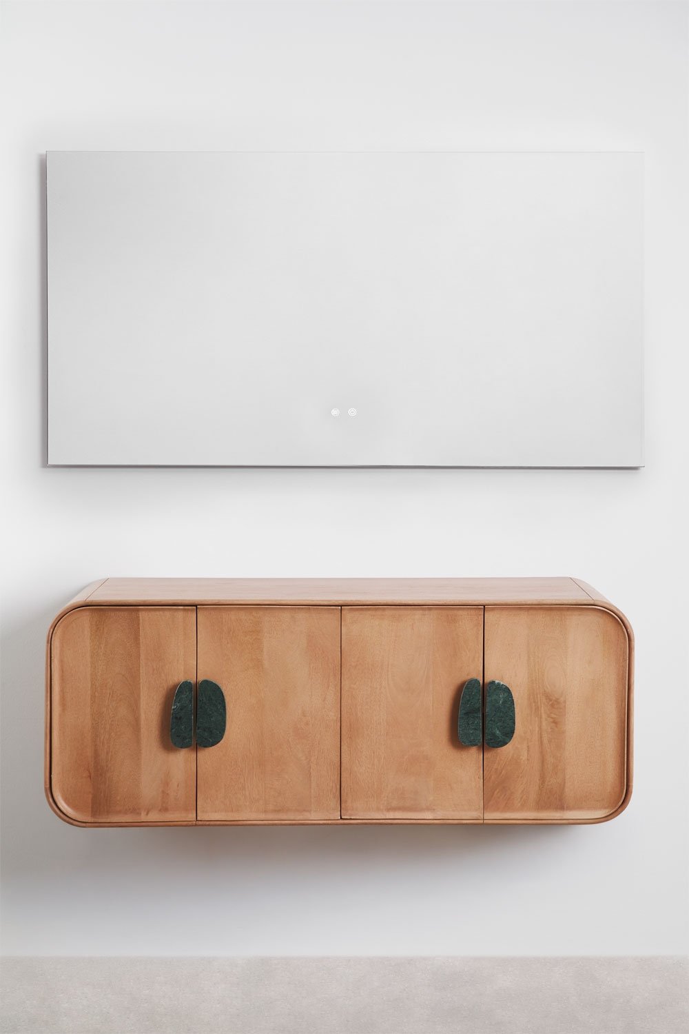 Set di mobili da bagno doppio sospeso 130x45 cm in legno di mango e pietra naturale Kivalina, immagine della galleria 2