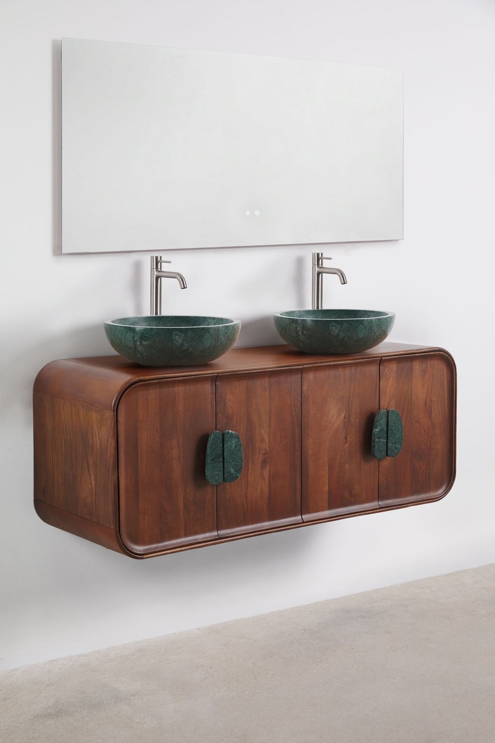 Set di mobili da bagno doppio sospeso 130x45 cm in legno di mango e pietra naturale Kivalina, immagine della galleria 4