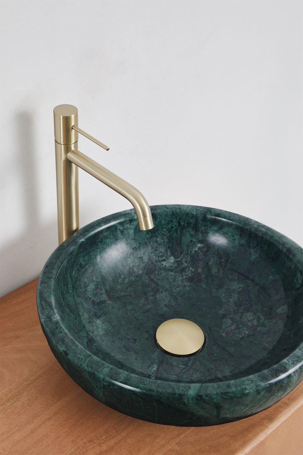 Set di mobili da bagno doppio sospeso 130x45 cm in legno di mango e pietra naturale Kivalina, immagine della galleria 6