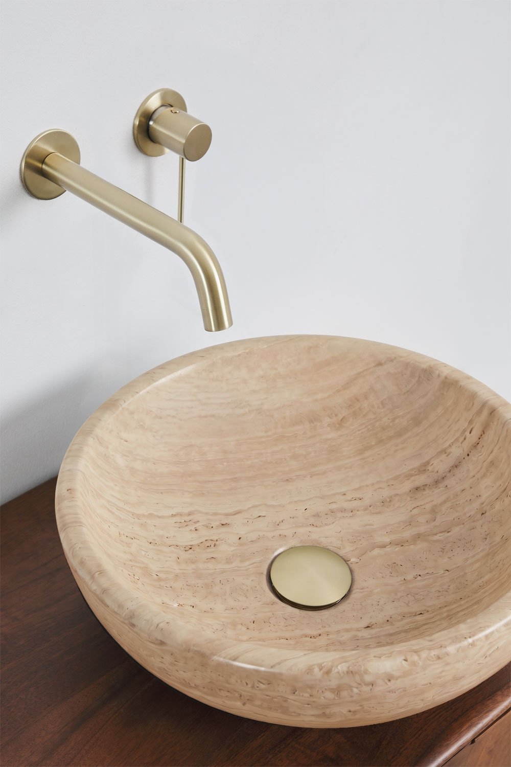 Set di mobili da bagno doppio sospeso 130x45 cm in legno di mango e pietra naturale Kivalina, immagine della galleria 4