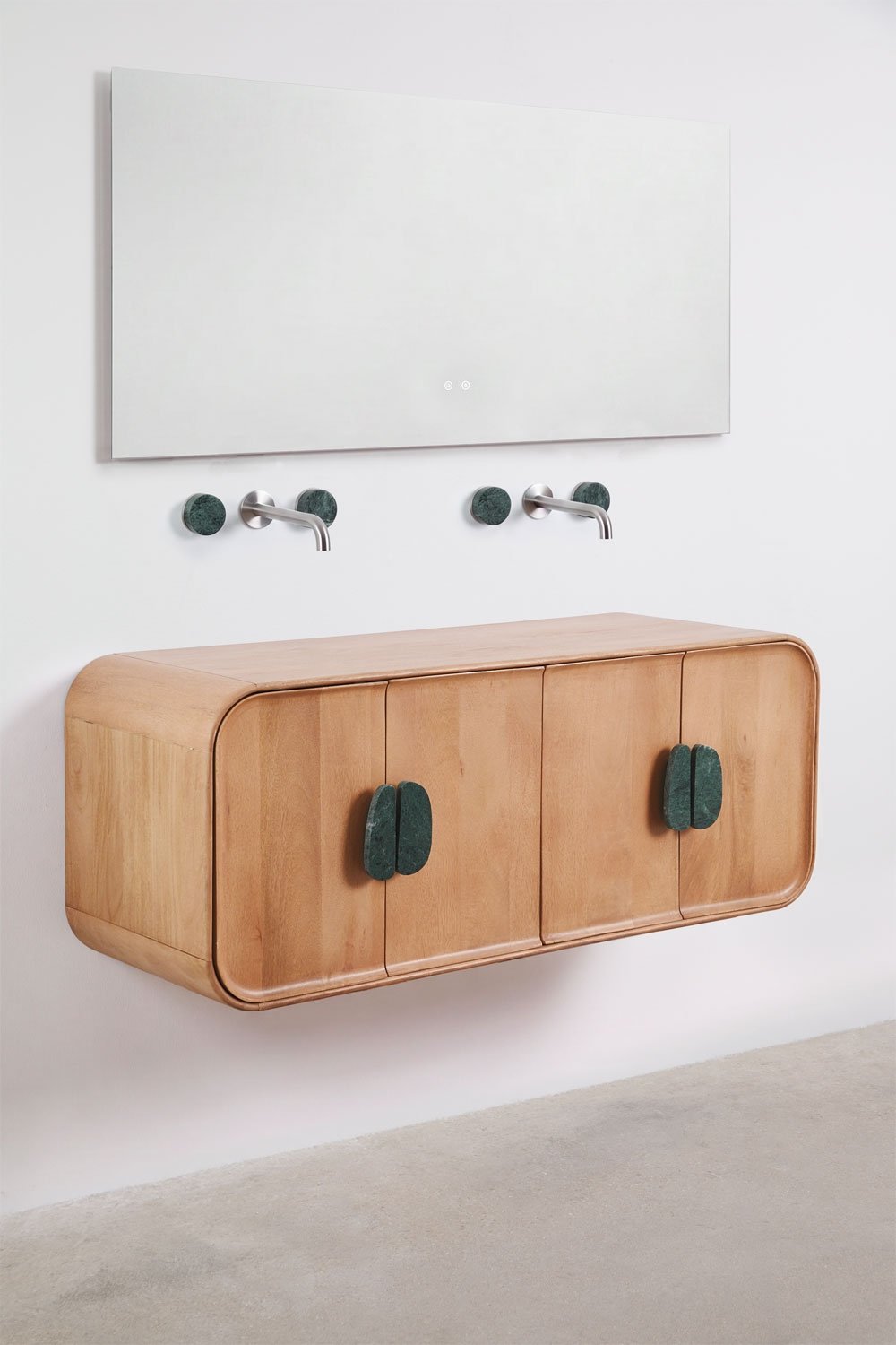 Set di mobili da bagno doppio sospeso 130x45 cm in legno di mango e pietra naturale Kivalina, immagine della galleria 2