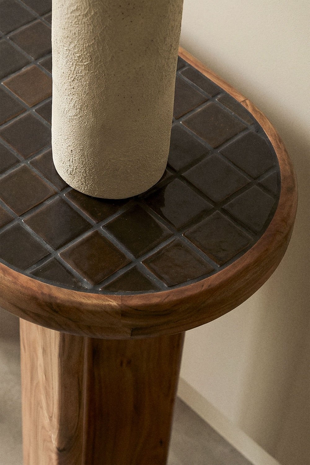 Consolle ingresso 100x40 cm in piastrelle e legno di acacia Aitana, immagine della galleria 2