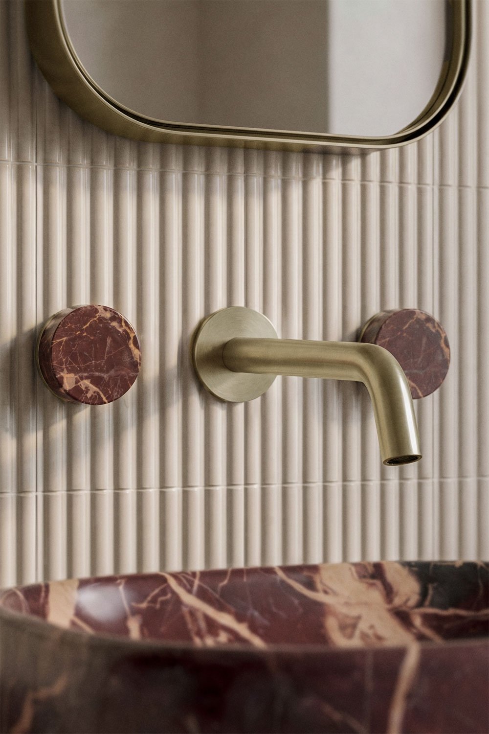 Set di rubinetto da lavabo incassato in pietra naturale Gilstoin e valvola di scarico per lavabo tipo Click-Clack in ottone Orve, immagine della galleria 2