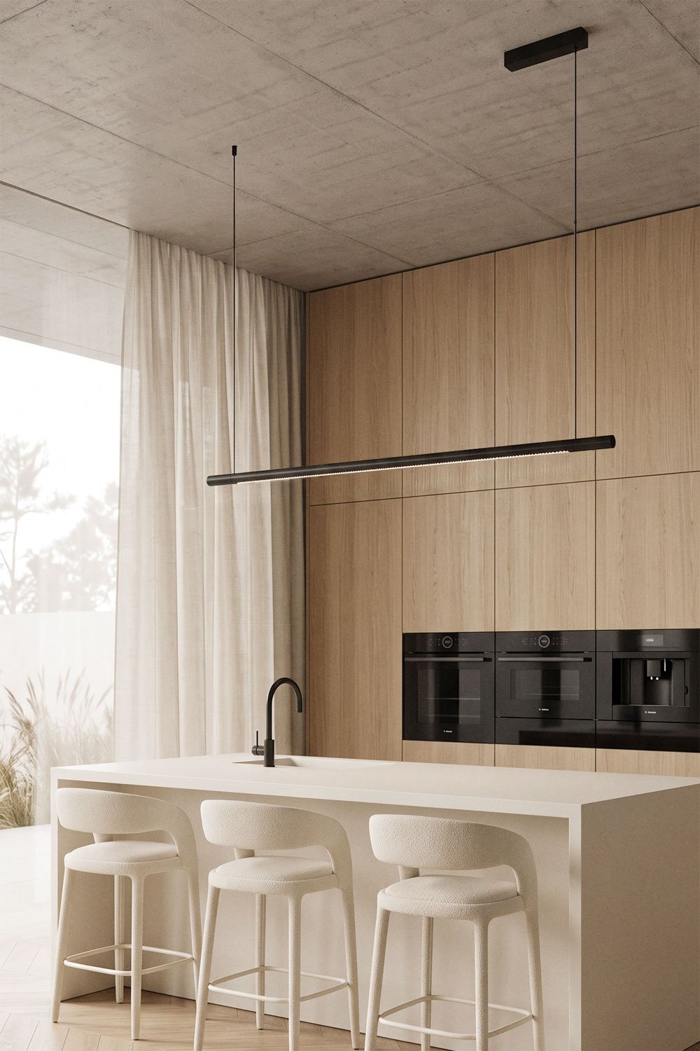 Lampada a sospensione lineare LED 120 cm con luce indiretta in alluminio Lirela, immagine della galleria 1