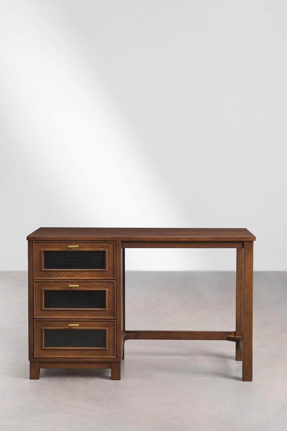 Scrivania 120x60 cm in legno di mango e vetro Ildara, immagine della galleria 9