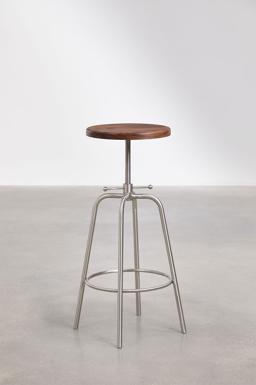 Sgabello alto regolabile in acciaio inossidabile e legno Bangalore, immagine della galleria 3