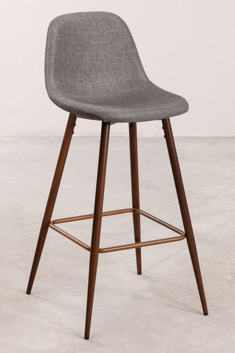 Pack di 2 sgabelli alti 75 cm in tessuto grigio cemento e gambe finitura legno scuro Glamm
