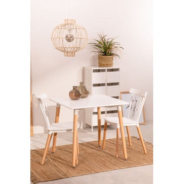 Eettafelset Van Beukenhout En Mdf (80x80 Cm) En 2 Koninklijke Stoelen Wit - Sklum