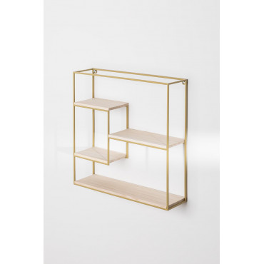 Wandplank In Hout En Staal Yazek Goud - Sklum