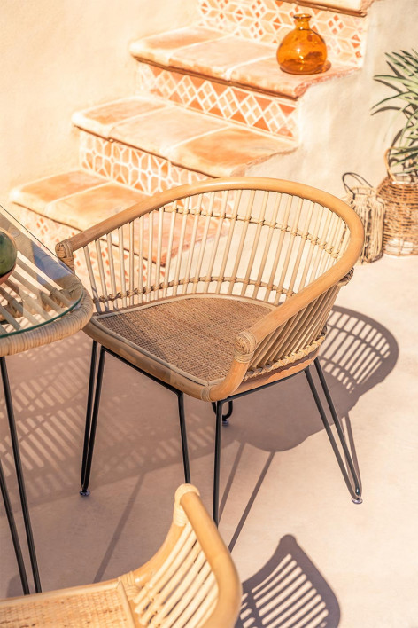 SKLUM Tuinstoel Zole – Synthetisch Rotan, IJzeren Frame, Boho-stijl, Wit, 81,5 Cm Hoog, Duurzaam & Stijlvol Voor Buiten