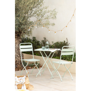 Set Van Een Vierkante Tafel 60x60 Cm En 2 Inklapbare Tuinstoelen Van Staal Janti Ijsberg - Sklum