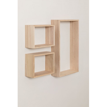 Set Van 3 Houten Wandplanken Ayale Natuurlijk - Sklum